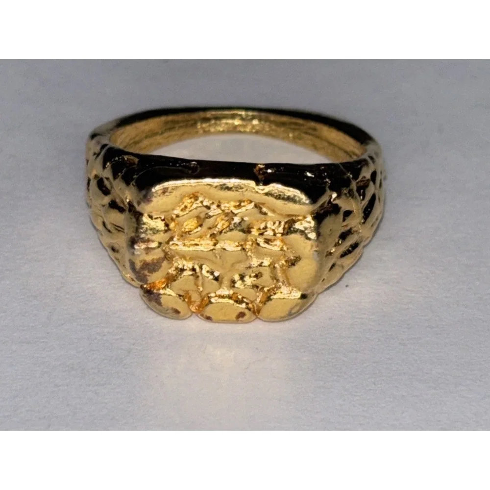 Vintage Men's Gold Tone Nugget Ring Size 10.5 Chunky Statement Fashion 1980's